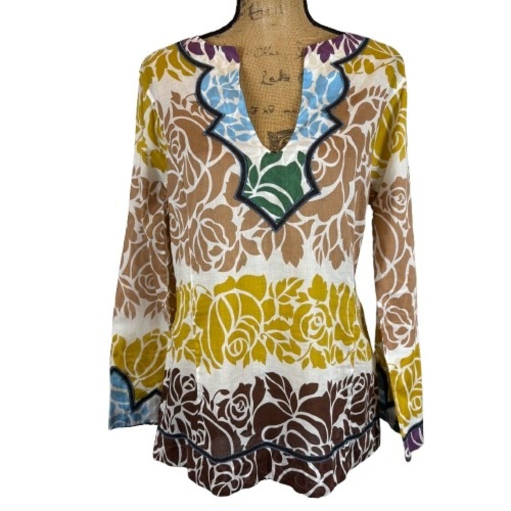 BCBGMAXAZRIA Swim Floral Cotton Tunic Top‎ Beach Cover Up Boho Size Medium
